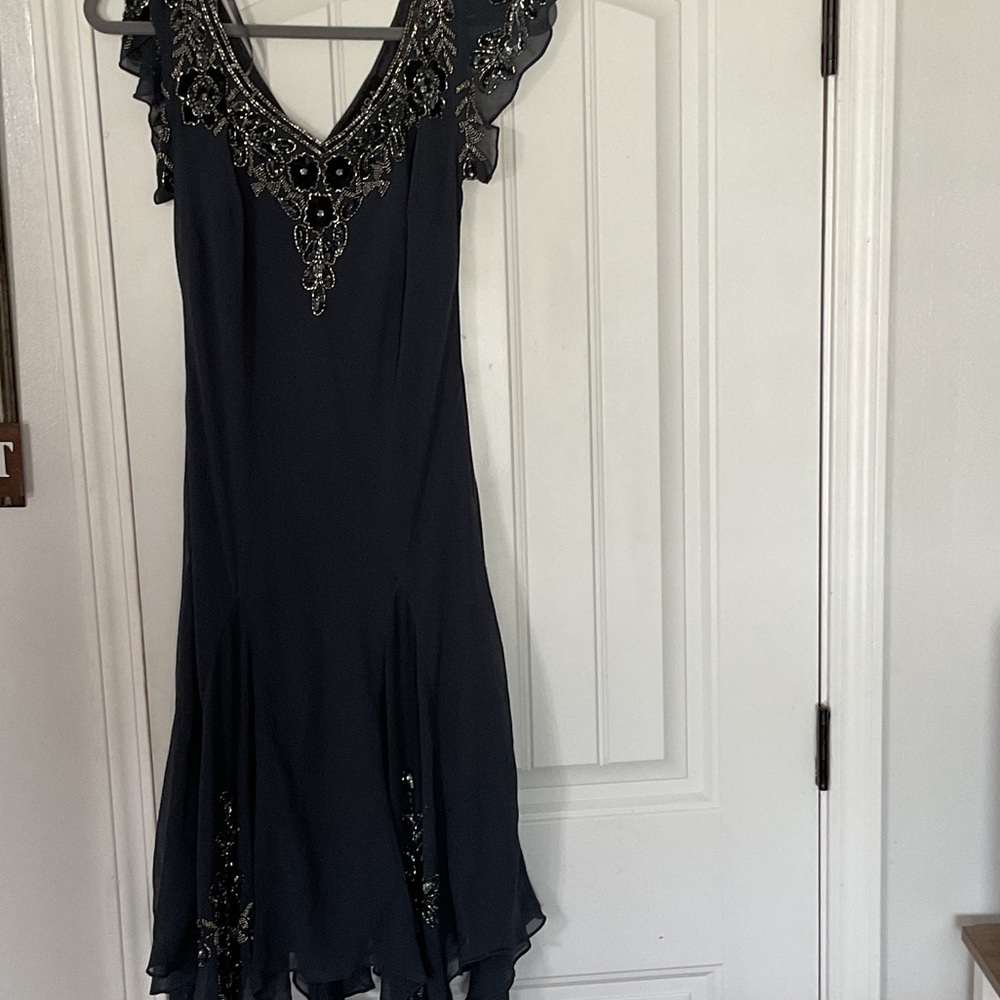 Chic Black Asymmetrical Dress with Beaded Details